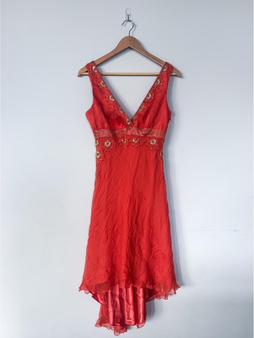 NWT DEADSTOCK Y2K Fairy Silk Beaded Orange Euro Dress Laundry by Shelli Segal
